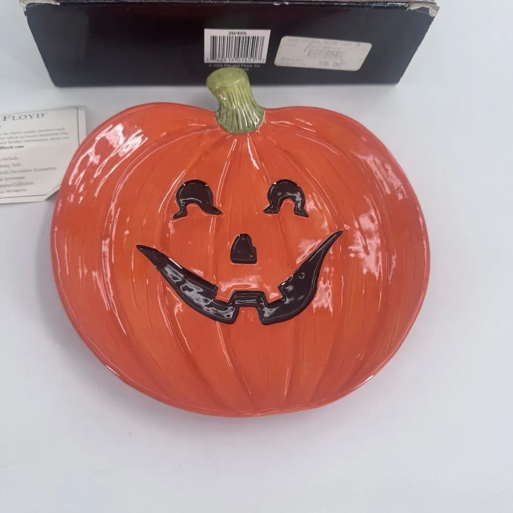 Fitz And Floyd Pumpkin Jack-O-Lantern Plate 2004 Vintage Fast Shipping W/ Box